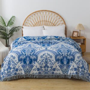 Throw Blanket - Blue Vine Cotton — product view 1
